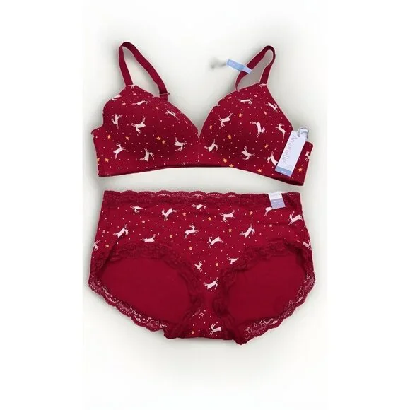 Ambrielle Women’s Bra 40B & Hipster Panty 1X Set Organic Cotton Deer Print - Picture 12 of 14